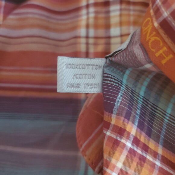 Cinch Men's Red Orange Plaid Long Sleeve Button Down Front Shirt Size Medium - Picture 8 of 11